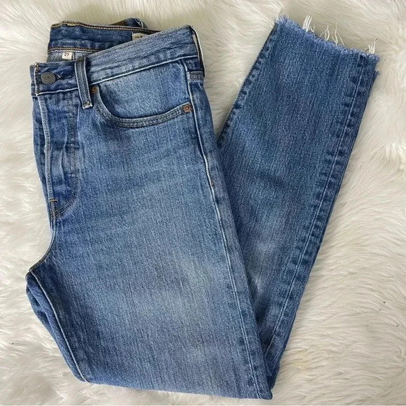 Levi's Raw Hem Button Fly Straight Leg Jeans Size 27 White Oak Cone Denim - Picture 7 of 10